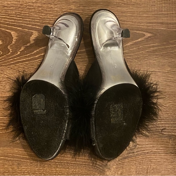 Fabulous Black Marabou Heels Slides Clear Heels Slippers 6 - Picture 9 of 9